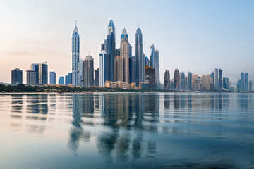 Fototapeta premium Dubai Marina and famous Jumeirah beach at sunrise, United Arab Emirates