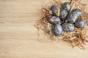 easter eggs on wooden background