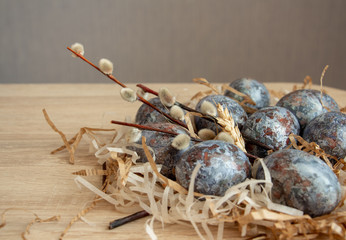 easter eggs on wooden background