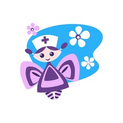 Image of a little fairy bee nurse. Vector illustration. For medical.