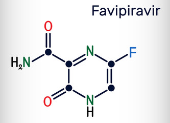 Favipiravir, C5H4FN3O2 molecule. It is antiviral medication, has activity against RNA viruses, avian influenza, Ebola virus, Lassa virus, COVID-19. Structural chemical formula