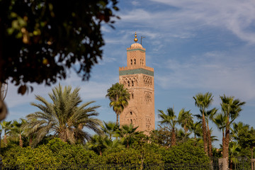 Minaret of the Koutoubia Mosque in Marrakesh Morocco.