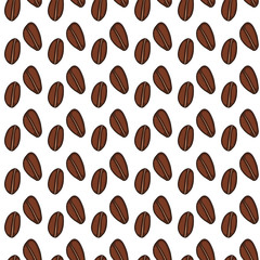 Brown coffee beans vector seamless pattern on white background. Simple design for menu, wrapping paper, scrapbook, wall art, cover, fabric, interior decor.