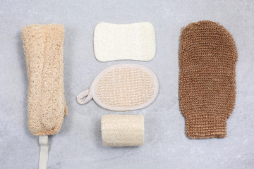 Set of eco-friendly sponges for body care.