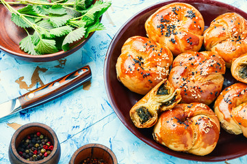 Appetizing bun with nettles.