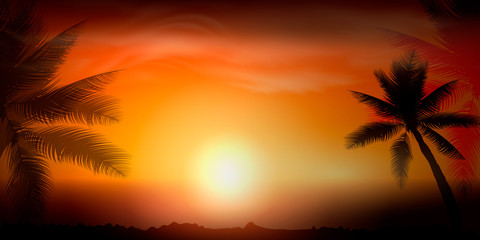 Fototapeta na wymiar Desert landscape scene. Palm trees. Vector illustration