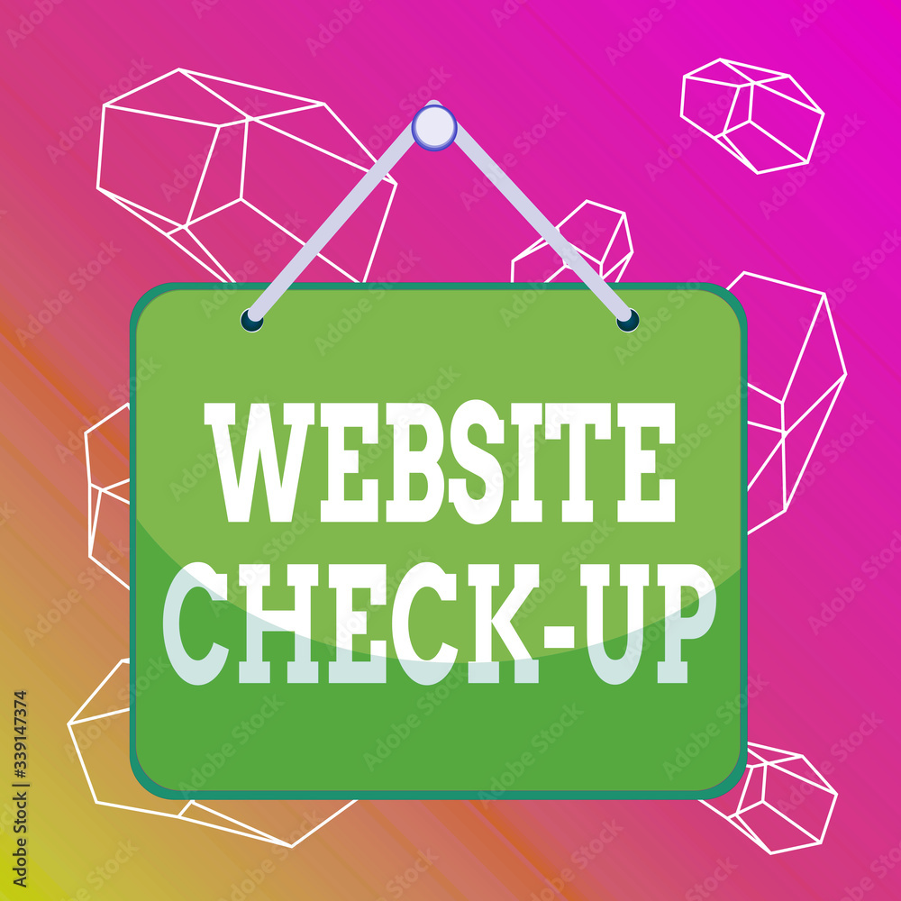 Fototapete Word writing text Website Check Up. Business photo showcasing an examination of a website to see if something is in order Colored memo reminder empty board blank space attach background rectangle