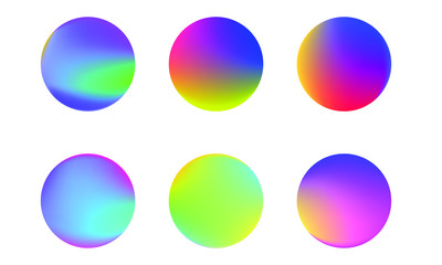 Set of round Vector Gradient. Multicolor Sphere. Modern abstract background texture. Template for design. Isolated objects