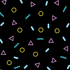 Memphis pattern with colorful figures on minimalist black background. - 339147387
