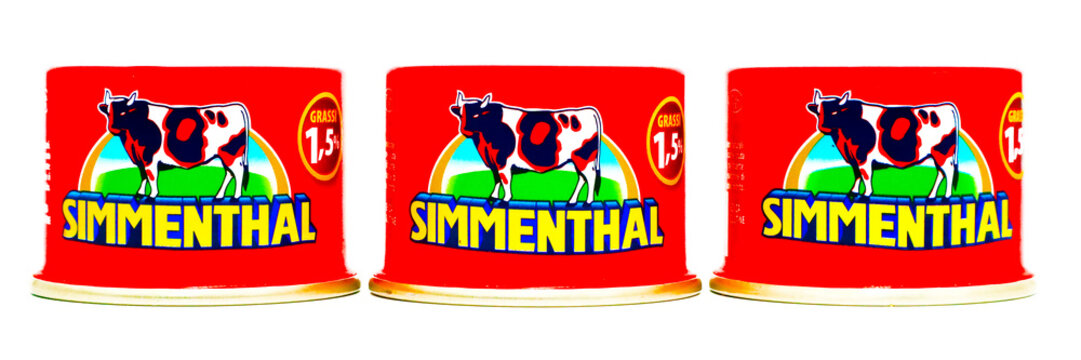 Italy - April 15, 2020: SIMMENTHAL boiled Beef in Jelly. Simmenthal is a brand of  Bolton Food