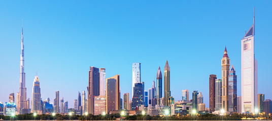 Obraz premium Dubai city amazing skyline, city center top view, United Arab Emirates 