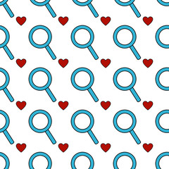 Texture seamless pattern from flat icons of loops and hearts, love items for the feast of love Valentine's Day February 14 or March 8 on a white background. Vector illustration.