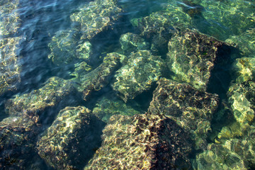 Fototapeta na wymiar underwater sea rocks