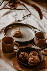 Cinnamon rolls on a table
