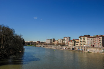 Fototapeta na wymiar The River Po flowing through the heart of Turin in Italy