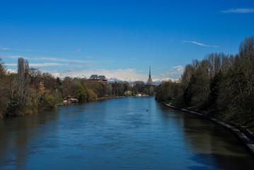 The River Po flowing through the heart of Turin in Italy