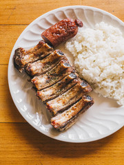 Short ribs with rice and criollo chorizo, typical galician food