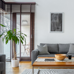 Stylish living room with big windows