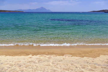The east coast of Sithonia and the profile of Mount Athos seen from Valti Beach