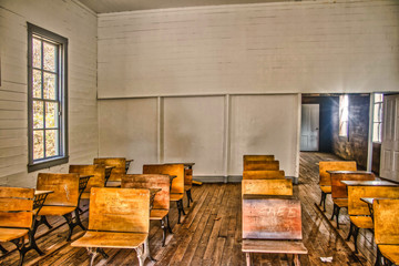 Old school room with antique desk