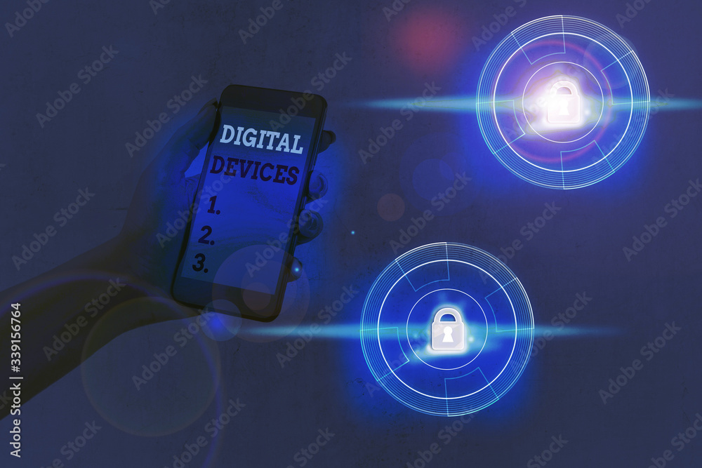 Poster writing note showing digital devices. business concept for physical unit of equipment that contains 