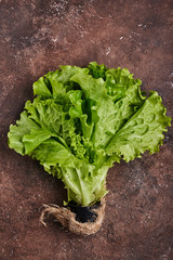 green lettuce on a brown background