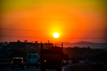 sunset on the highway