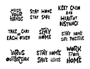 Lettering typography design for self protection time. Stay home poster. Hand letter motivation art design. Vector illustration