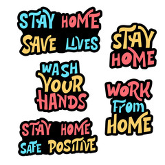 Lettering typography design for self protection time. Stay home poster. Hand letter motivation art design. Vector illustration