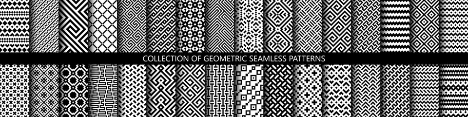 Vector set of black and white ornamental seamless patterns. Collection of geometric modern patterns. Patterns added to the swatch panel. - 339164734