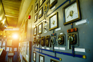 Control panel of the nuclear power plant. Close up.