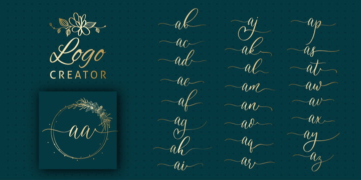 Wedding initial AA monogram and elegant logo design set.