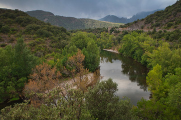 Fototapeta na wymiar Roquebrun Languedoc France. River Orb