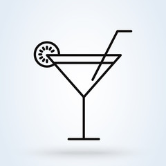 Glass cocktail with a lime slice Line icon. Drink vector illustration