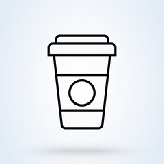 Disposable coffee cup line art icon. Drink vector illustration
