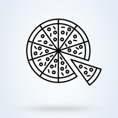 Pizza with one slice separated linear icon. symbol vector illustration