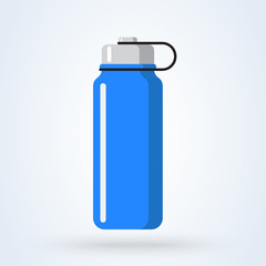Sports water bottle icon. Blue plastic bottle in flat cartoon style. vector illustration