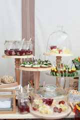 catering services background with snacks on guests table in restaurant at event party