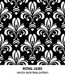 Vector vintage seamless pattern. Black white ornament. Wallpaper background.