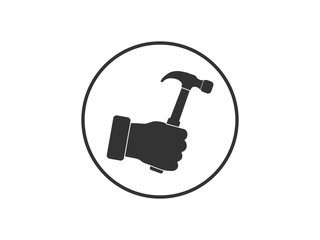 Hammer, hand, tool icon. Vector illustration, flat design.