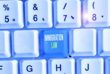 Word writing text Immigration Law. Business photo showcasing national statutes and legal precedents...