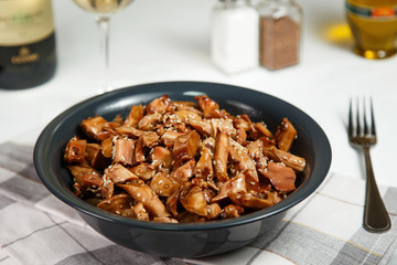 portion of squid salad served on table delicious