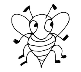 Cute fabulous bee with outlined for coloring book isolated on a white background. Vector illustration of hand drawn black and white bees.
