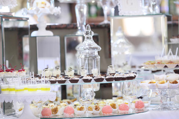 Delicious wedding reception candy bar dessert table