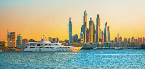 Fototapeta na wymiar Amazing Dubai Marina skyline at sunset, United Arab Emirates 