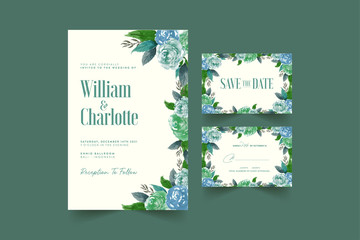 Wedding invitation template with beautiful watercolor floral wreath Premium Vector