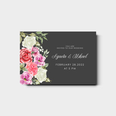 beautiful and elegant flower with leaves wedding invitation card