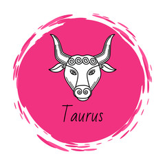 Taurus zodiac sign of bull with horns. Horoscope and astrology symbol of people born in april and may. taurens sign in circle, isolated icon in flat. Astrological element in circular shape vector