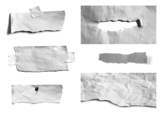 Collection of ripped torn paper isolated on white background