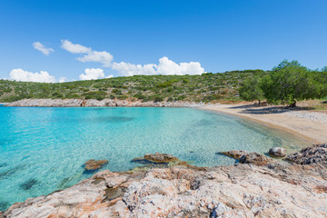 Fototapeta na wymiar The best beach on Chios island, Agia Dynami beach.